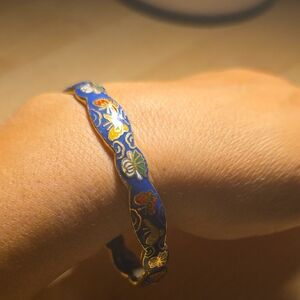 Blue Cloisonné Floral Enamel Bracelet - Women Jewelry